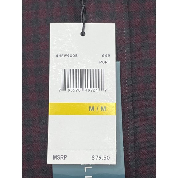 Perry Ellis Men’s Button Down Shirt M Long Sleeves Maroon Checkered Pattern - Picture 9 of 13